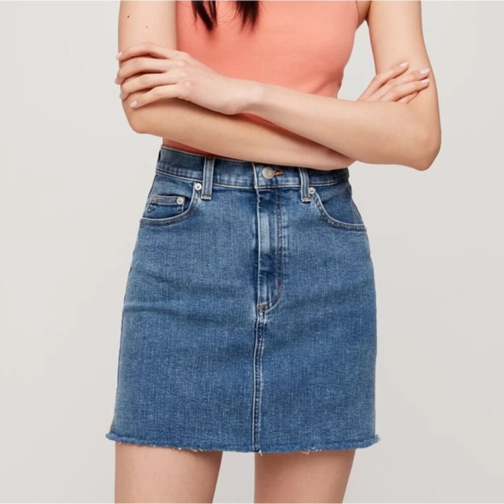 Wilfred Free Blue Cut Off Denim Mini Skirt